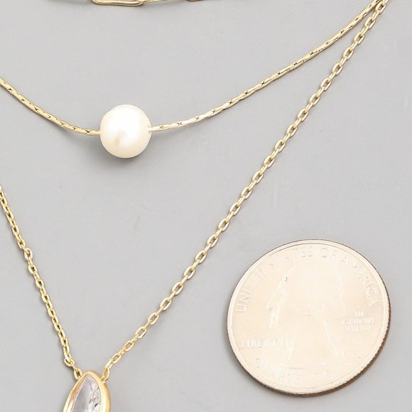 Three Chain Layered Necklace with Simple Pendants - Picture 5 of 5